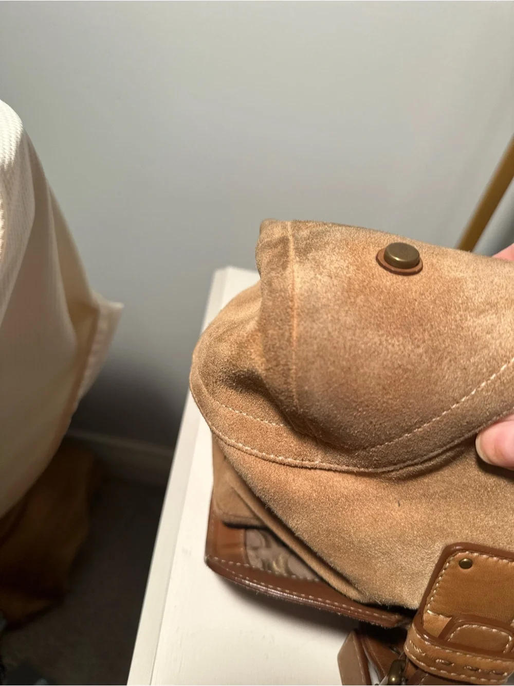 Vintage Coach Camel Suede SoHo Leather Satchel, No. 9674, Brass Hardware